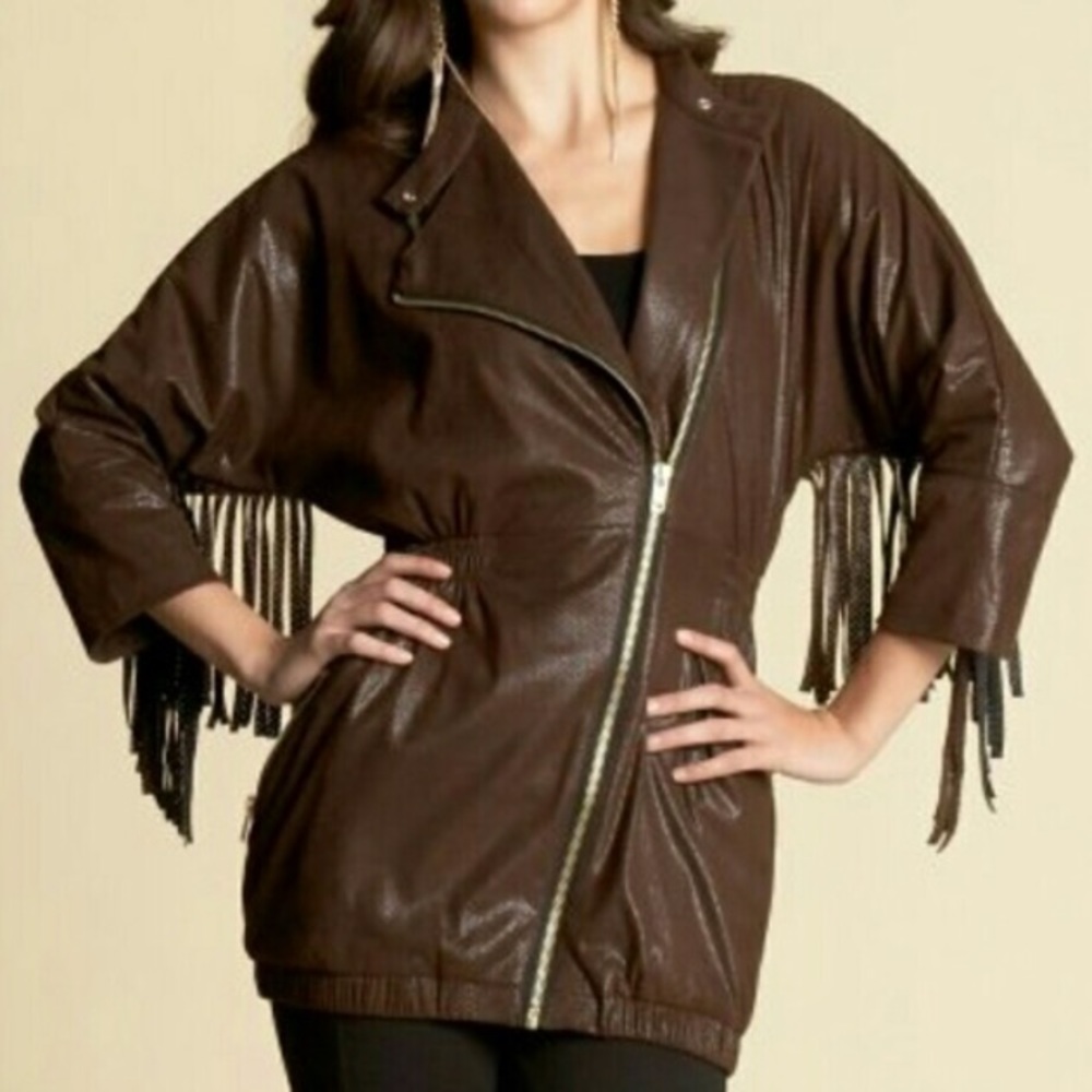 Kardashians Bebe Perforated Fringe Jacket